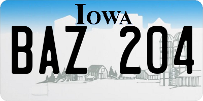 IA license plate BAZ204