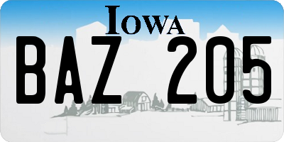 IA license plate BAZ205