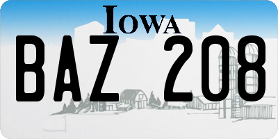 IA license plate BAZ208