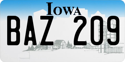 IA license plate BAZ209