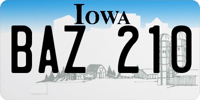 IA license plate BAZ210
