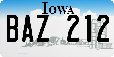 IA license plate BAZ212