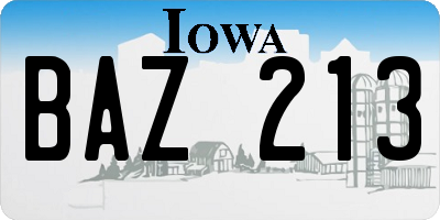 IA license plate BAZ213