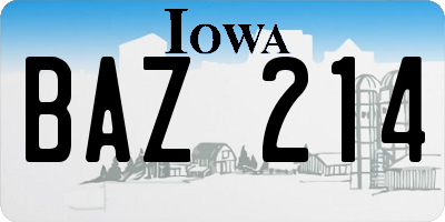 IA license plate BAZ214