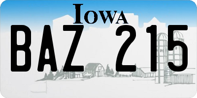 IA license plate BAZ215