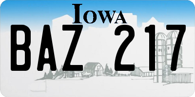 IA license plate BAZ217