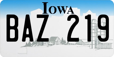 IA license plate BAZ219