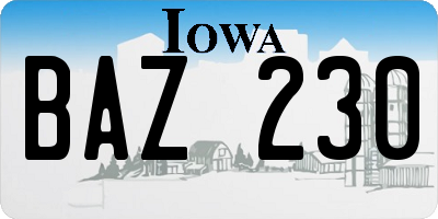 IA license plate BAZ230