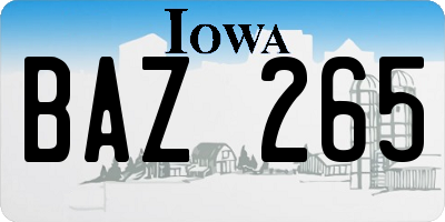 IA license plate BAZ265