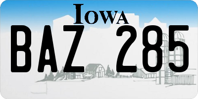 IA license plate BAZ285