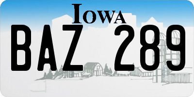IA license plate BAZ289