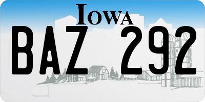 IA license plate BAZ292