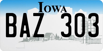 IA license plate BAZ303