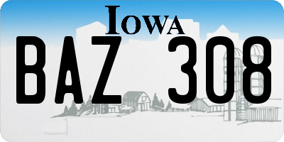 IA license plate BAZ308