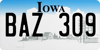 IA license plate BAZ309