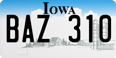IA license plate BAZ310