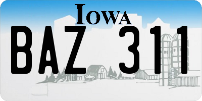IA license plate BAZ311