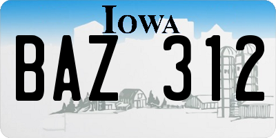 IA license plate BAZ312