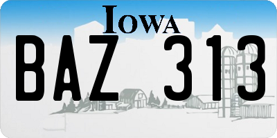 IA license plate BAZ313