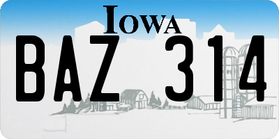 IA license plate BAZ314