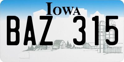 IA license plate BAZ315