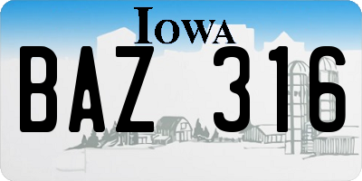 IA license plate BAZ316