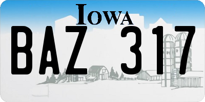 IA license plate BAZ317
