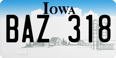 IA license plate BAZ318