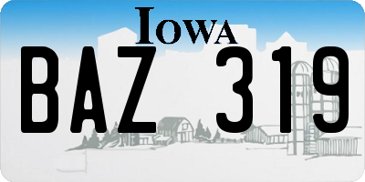 IA license plate BAZ319