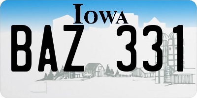 IA license plate BAZ331