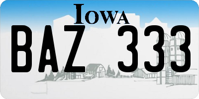 IA license plate BAZ333