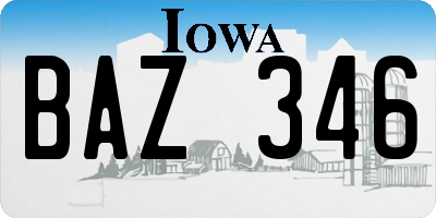 IA license plate BAZ346