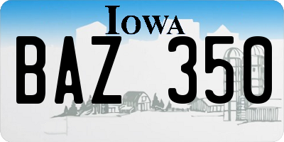 IA license plate BAZ350