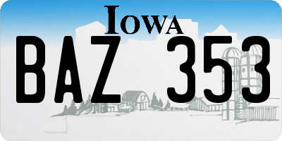 IA license plate BAZ353