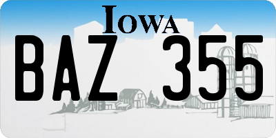 IA license plate BAZ355