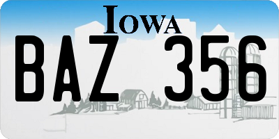 IA license plate BAZ356