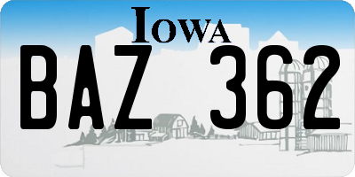 IA license plate BAZ362