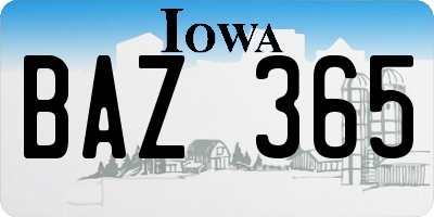 IA license plate BAZ365