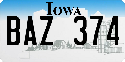 IA license plate BAZ374