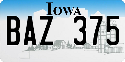 IA license plate BAZ375