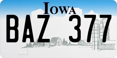 IA license plate BAZ377