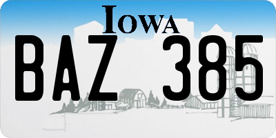 IA license plate BAZ385