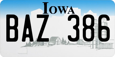 IA license plate BAZ386