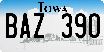 IA license plate BAZ390