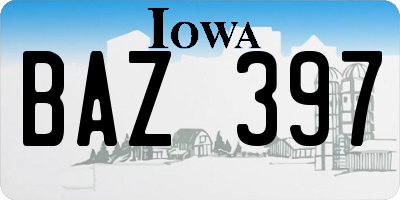 IA license plate BAZ397