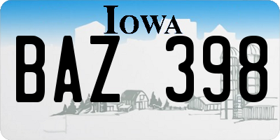 IA license plate BAZ398