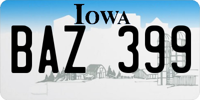 IA license plate BAZ399