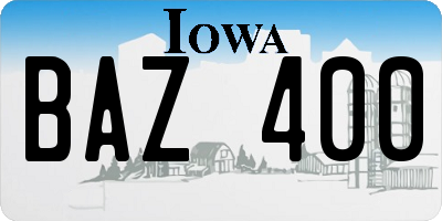 IA license plate BAZ400