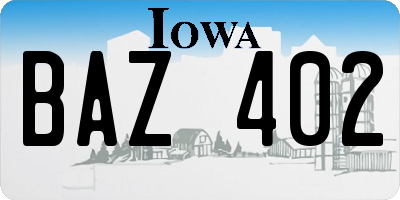 IA license plate BAZ402