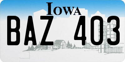 IA license plate BAZ403